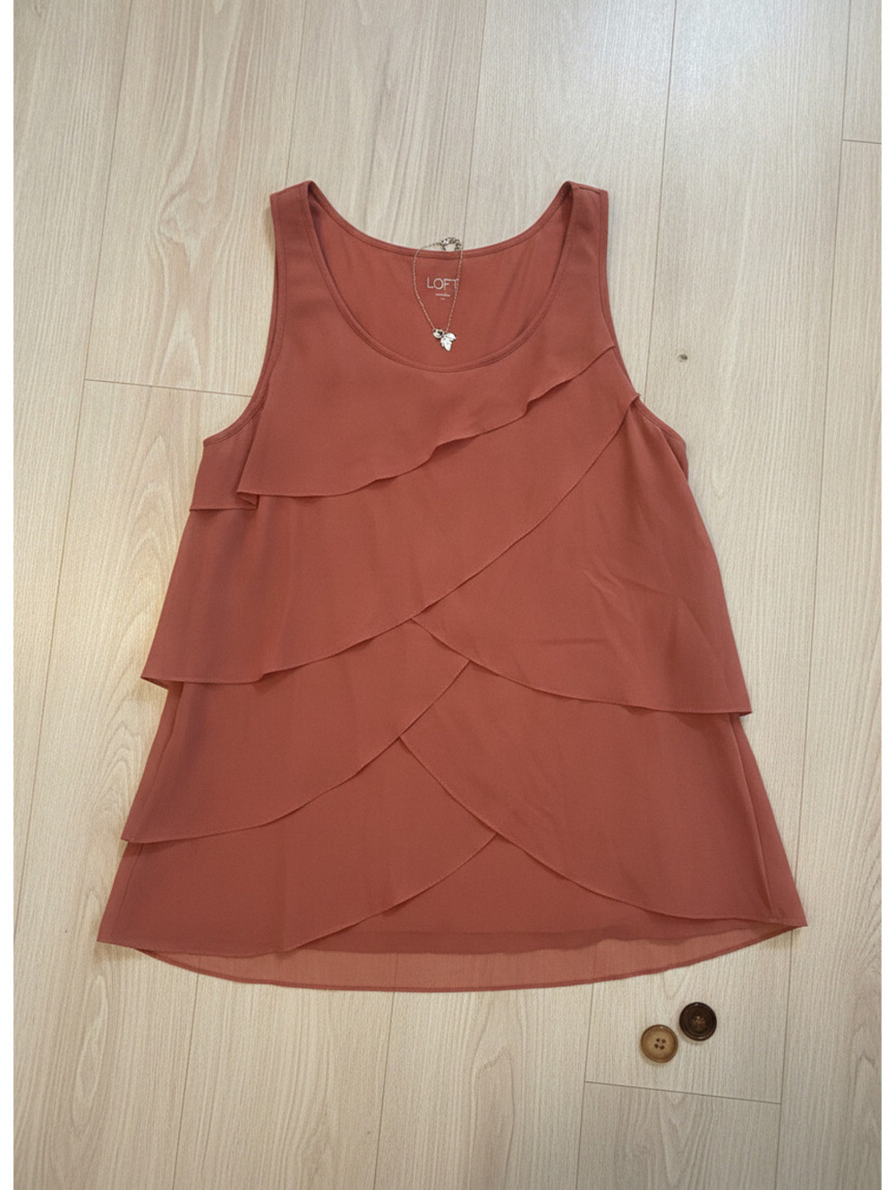 Ann Taylor LOFT Women's Rust Orange Sleeveless Ruffle Tank Top Size L